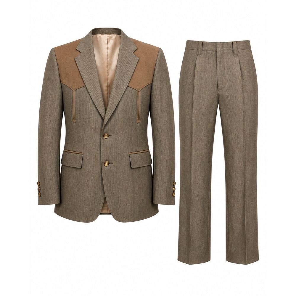 Pagano West Western Suit Men 40R 30W Brown Contrast Yoke Arrow Pockets Vintage